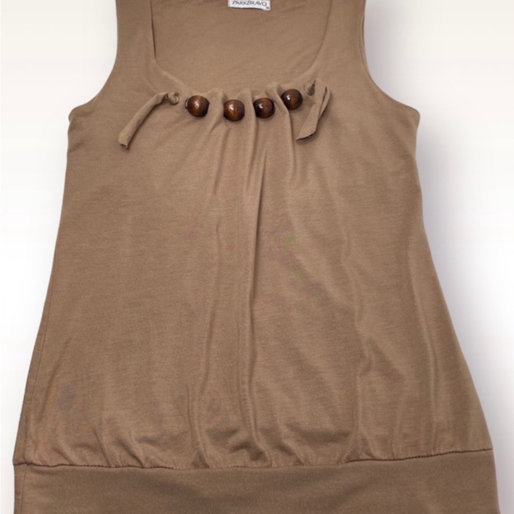 ParkBravo Scoop Neck Elegant Brown Sleeveless Top | Tank Top - Picture 6 of 8